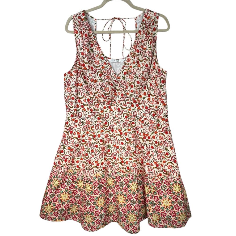 eShakti Fit & Flare Mini Dress Plus Size 1X - 18W Floral Vneck Pockets Summer
